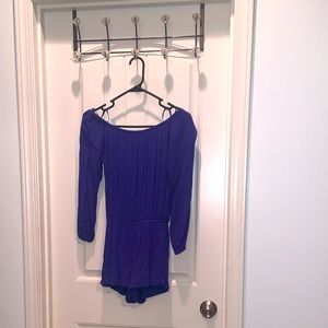 Purple off the shoulder double-lined romper, size S